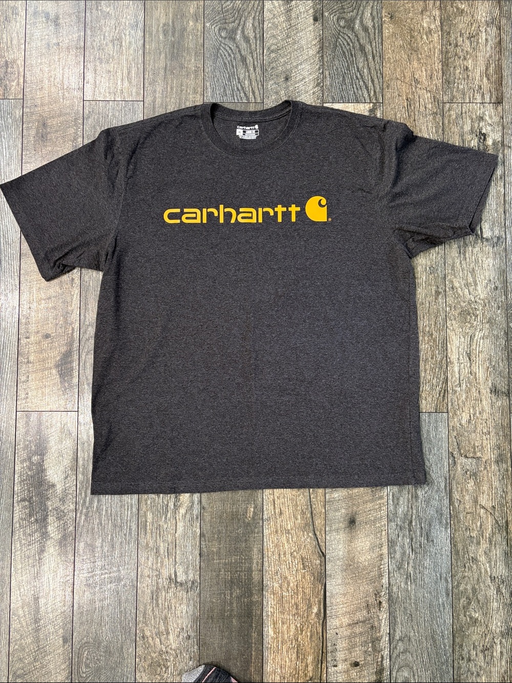 Carhartt Charcoal Short Sleeve Tee with Yellow Logo